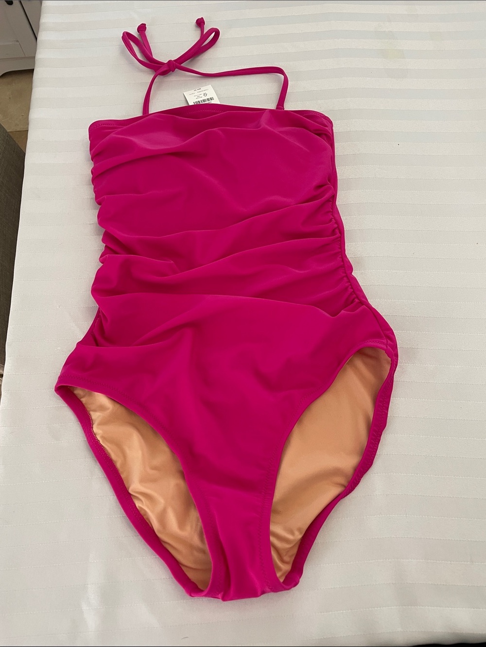 J. Crew Hot Pink Girls' Ruched One-Piece Swimsuit with Halter Tie